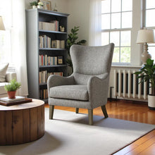 Gray Wingback Chair with Birch Wood Legs – Elegant Living Room Recliner