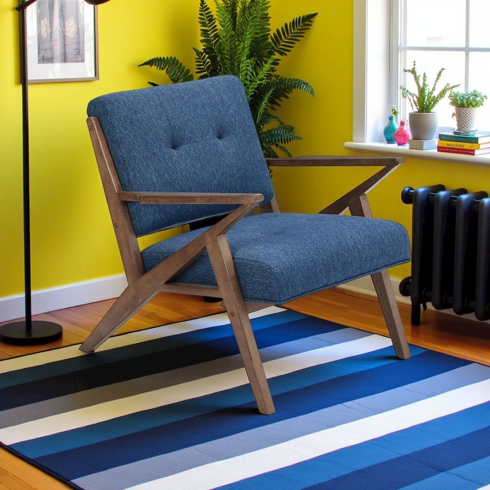 Blue Accent Chair – Upholstered Lounge Chair for Bedroom or Living Room