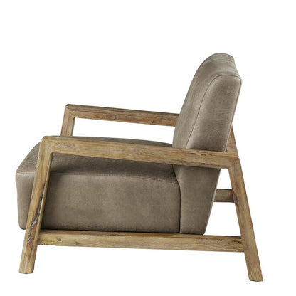 Brown Upholstered Accent Chair with Reclaimed Wood Frame for Living Room