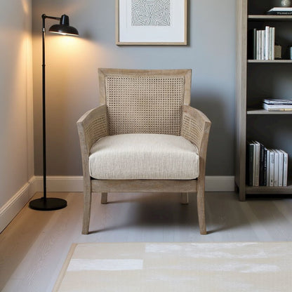 Elegant Beige Wingback Chair – Classic Push Back Recliner for Living Room