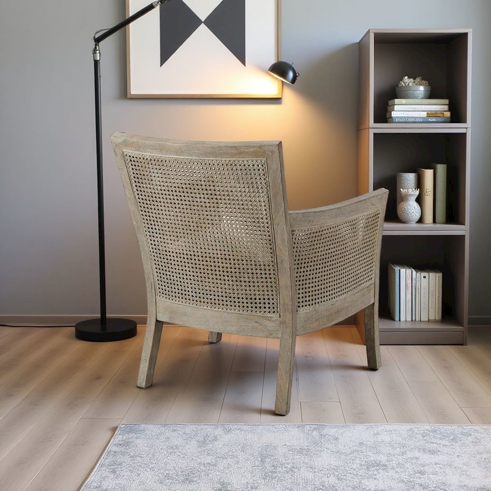 Elegant Beige Wingback Chair – Classic Push Back Recliner for Living Room
