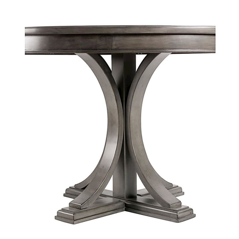 Gray Round Dining Table with Wood Veneer Top for Kitchen and Dining