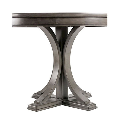 Gray Round Dining Table with Wood Veneer Top for Kitchen and Dining