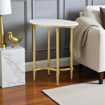 White Marble End Table with Metal Legs – Small Side Table for Living Room
