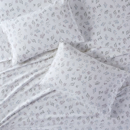 Cozy Flannel 100% Cotton Flannel Printed Sheet Set, White Tossed Botanical color