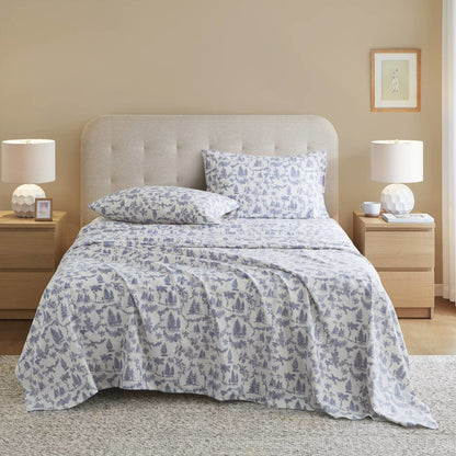 Cozy Flannel 100% Cotton Flannel Printed Sheet Set, Toile pine trees color