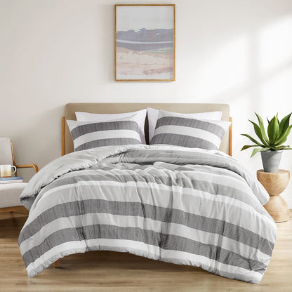 Blake Stripe Textured Print Comforter Set, Black/Grey color