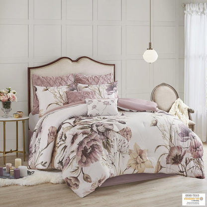Cassandra 8 Piece Cotton Printed Comforter Set, Blush color