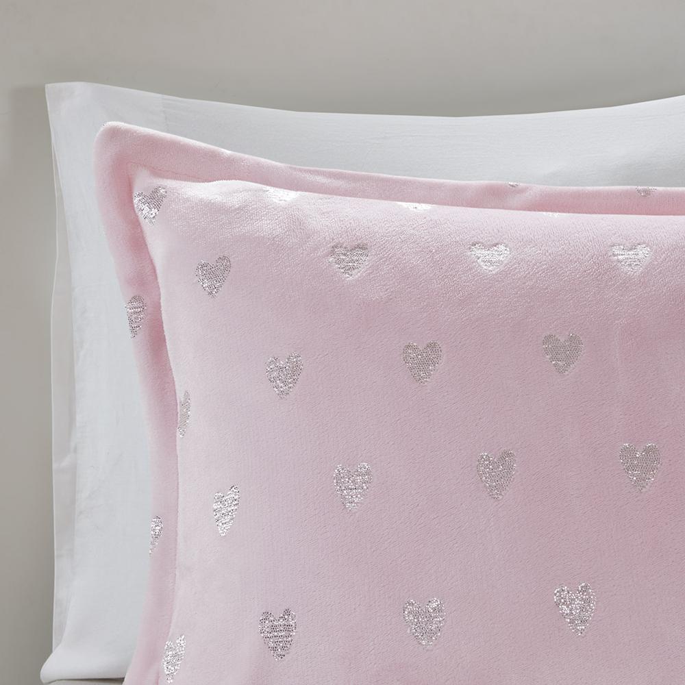 Rosalie Metallic Heart Printed Plush Comforter Set, Belen Kox