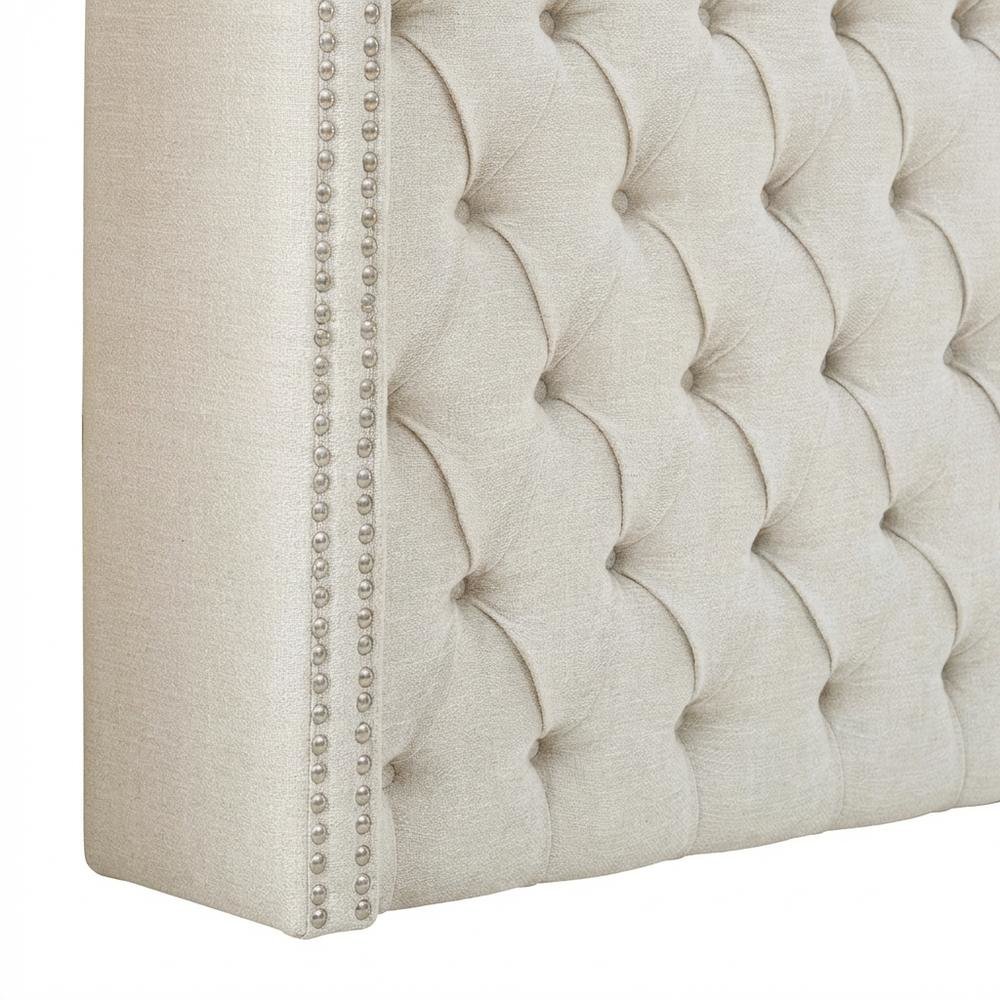Beige Upholstered Headboard with Plywood Frame and Metal Legs for Bedroom