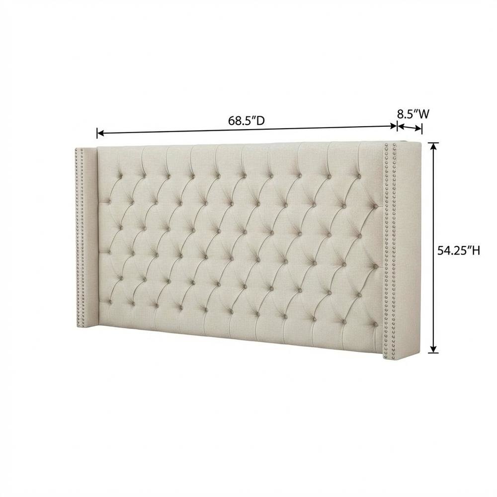 Beige Upholstered Headboard with Plywood Frame and Metal Legs for Bedroom