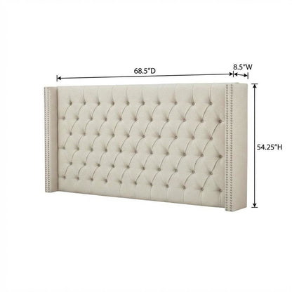 Beige Upholstered Headboard with Plywood Frame and Metal Legs for Bedroom