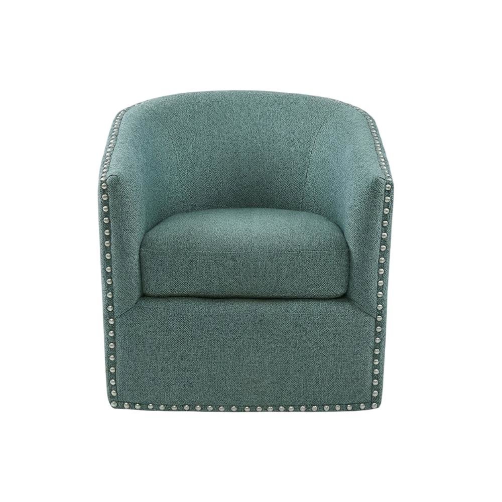 Teal Swivel Chair with Multi-Pattern Fabric and Comfortable Design