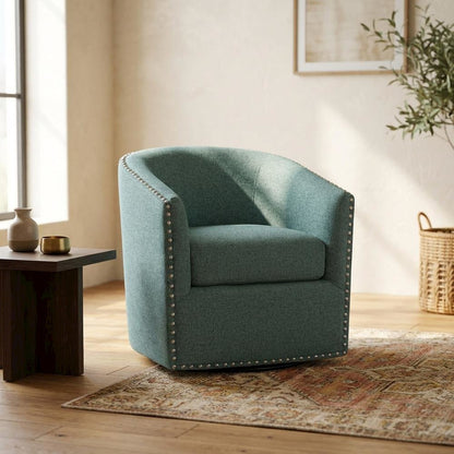 Teal Swivel Chair with Multi-Pattern Fabric and Comfortable Design