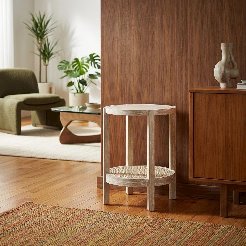 Round Accent Table with Smooth Surface and Sturdy Construction