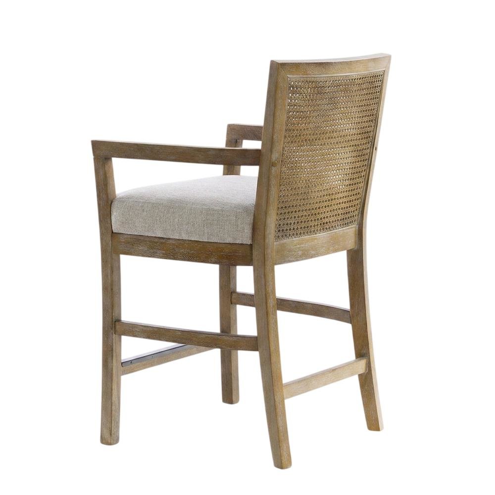 Solid Wood Frame Cane Back Counter Stool with Woven Detail