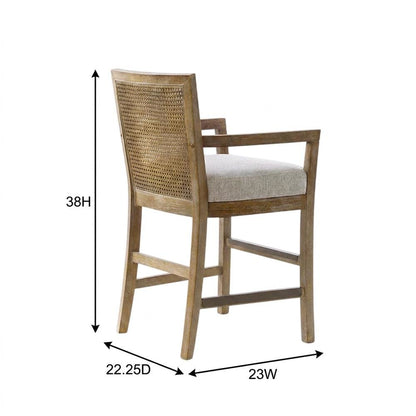 Solid Wood Frame Cane Back Counter Stool with Woven Detail