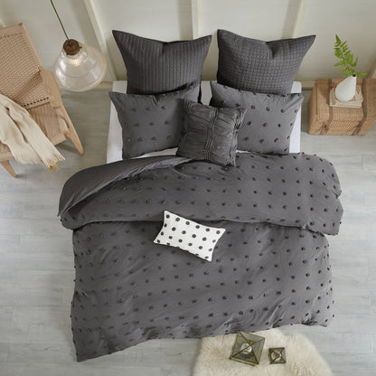 Cotton Jacquard Comforter Set with Euro Shams and Throw Pillows