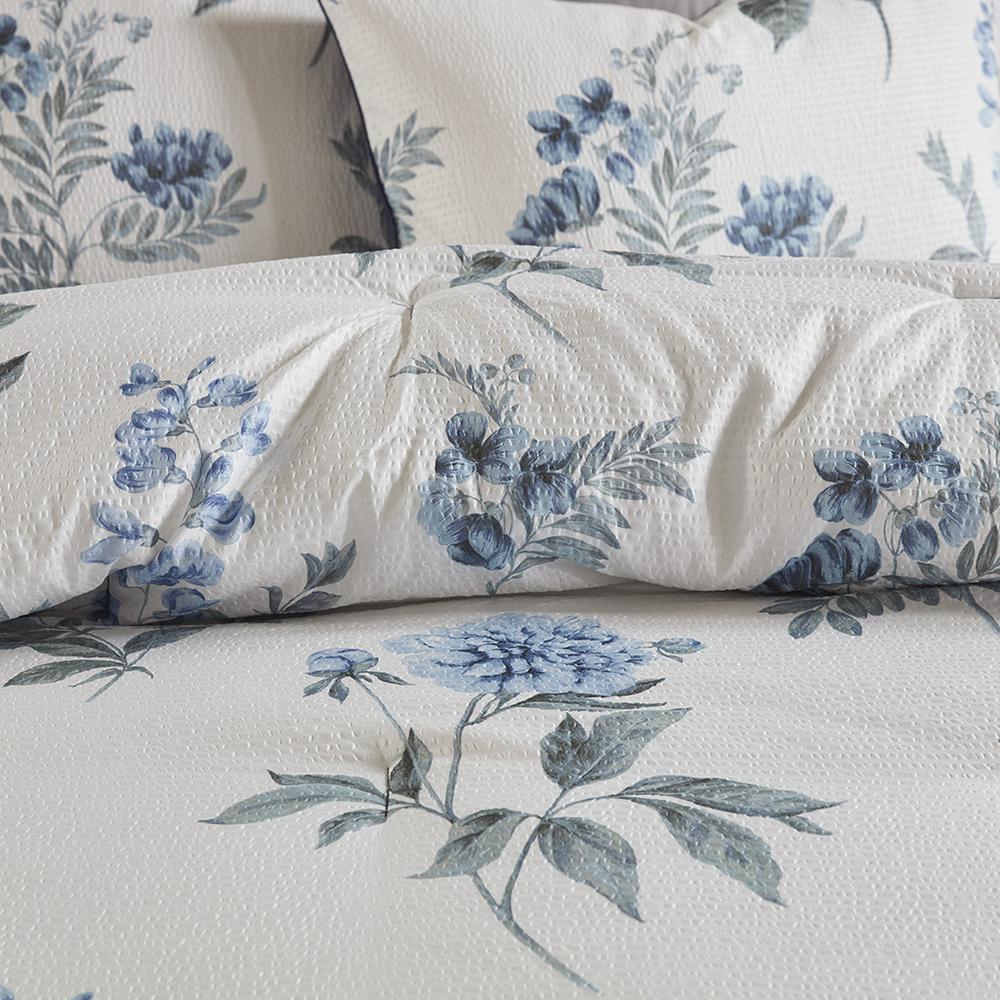 Floral Seersucker 7 Piece Comforter Set with Throw Blanket, Belen Kox