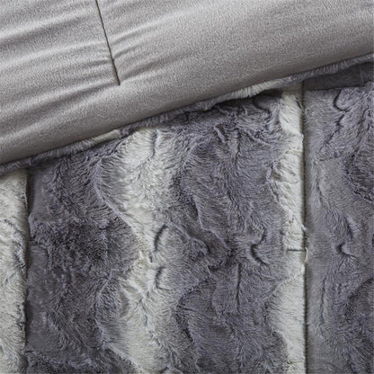 Grey Faux Fur Comforter Set, Belen Kox