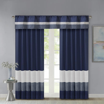 Navy Pintuck Striped Window Valance, Belen Kox