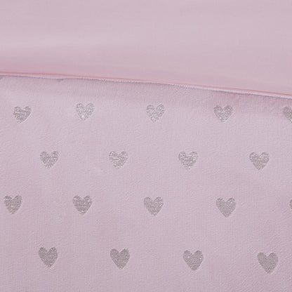 Rosalie Metallic Heart Printed Plush Comforter Set, Belen Kox