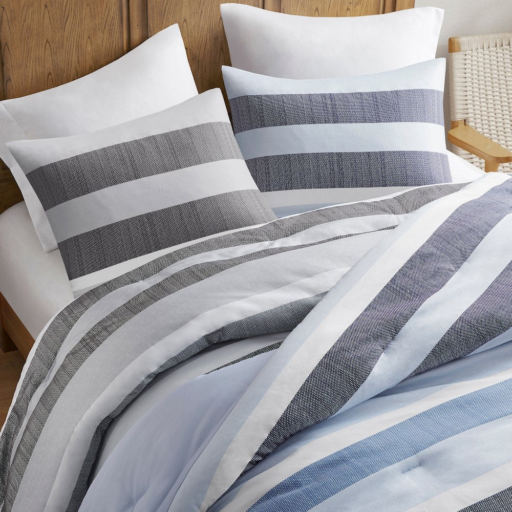 Blake Stripe Textured Print Comforter Set, Black/Grey color