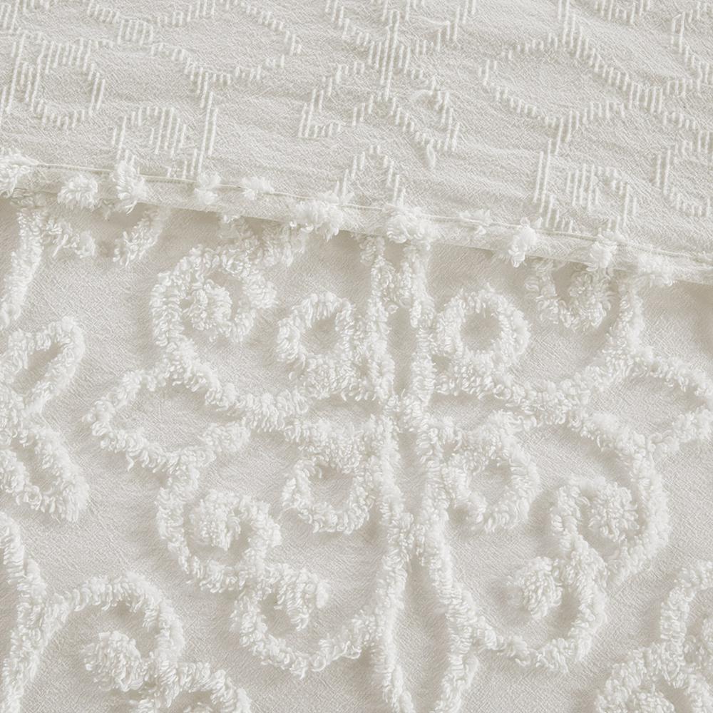 Floral Medallion Tufted White Bedspread Set, Belen Kox