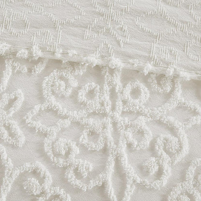 Floral Medallion Tufted White Bedspread Set, Belen Kox