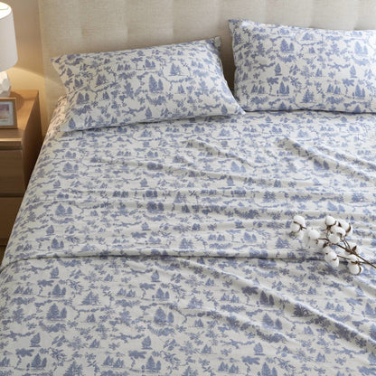 Cozy Flannel 100% Cotton Flannel Printed Sheet Set, Toile pine trees color