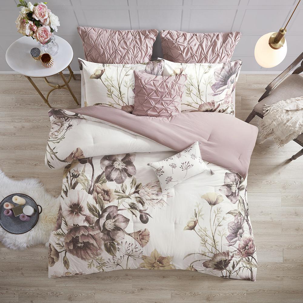 Cassandra 8 Piece Cotton Printed Comforter Set, Blush color