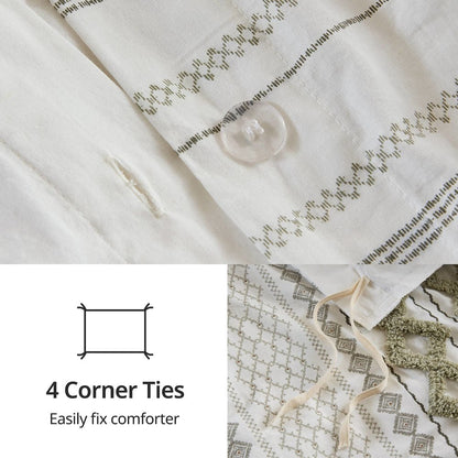 Cotton Printed Duvet Cover Set with Chenille