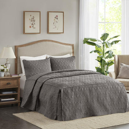 3 Piece Split Corner Pleated Quilted Bedspread