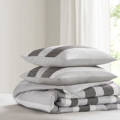 Blake Stripe Textured Print Comforter Set, Black/Grey color