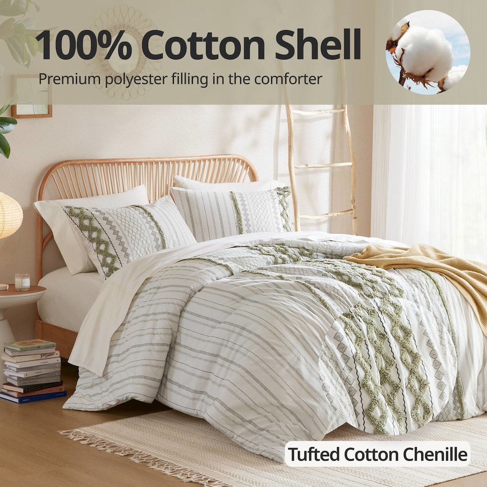 Cotton Printed Duvet Cover Set with Chenille