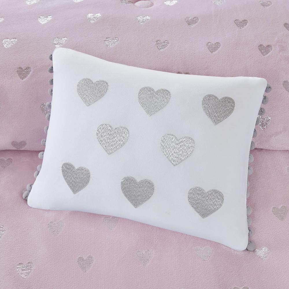 Rosalie Metallic Heart Printed Plush Comforter Set, Belen Kox