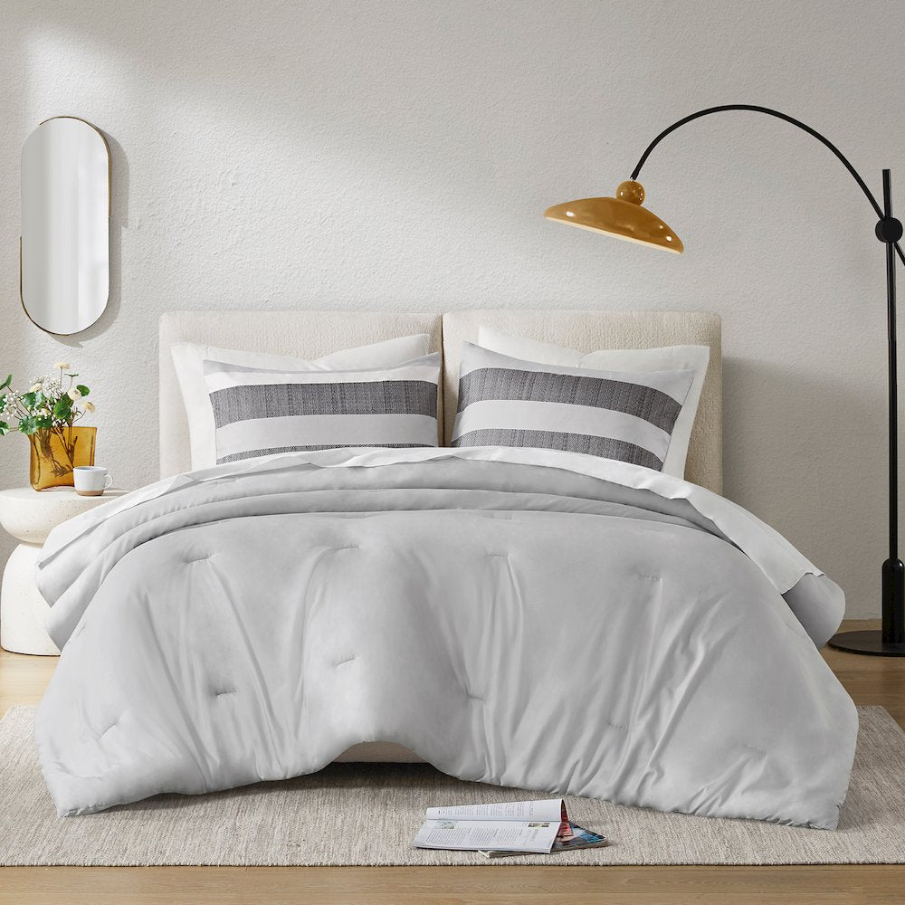 Blake Stripe Textured Print Comforter Set, Black/Grey color
