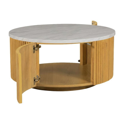 Multicolor Round Coffee Table with Storage MDF and Marble Paper Surface