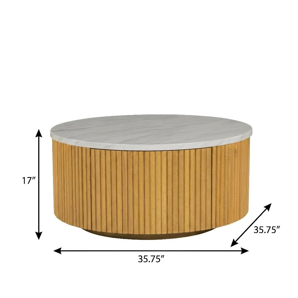 Multicolor Round Coffee Table with Storage MDF and Marble Paper Surface