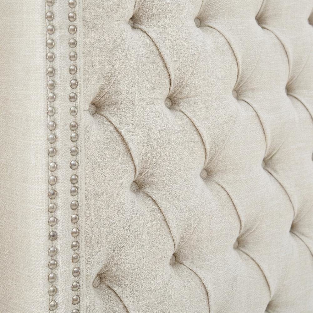 Beige Upholstered Headboard with Plywood Frame and Metal Legs for Bedroom