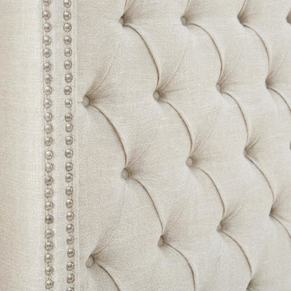 Beige Upholstered Headboard with Plywood Frame and Metal Legs for Bedroom
