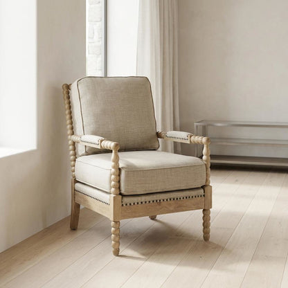 Taupe Accent Armchair with Donohue Pattern and Cushioned Seat