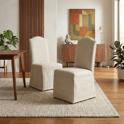 Beige Dining Chairs Set of 2 with Slipcovers, Upholstered Dining Chairs