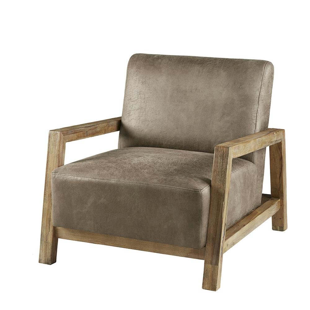 Brown Upholstered Accent Chair with Reclaimed Wood Frame for Living Room