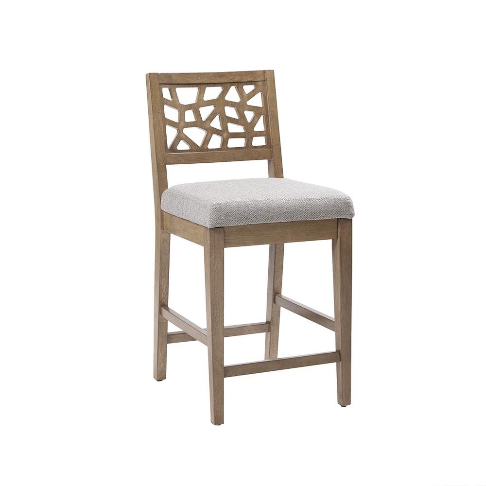 Gray Upholstered Counter Stool with Solid Wood Legs for Kitchen Islands