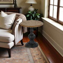 Elegant Round Side Table – Brown Wooden Pedestal Accent Table