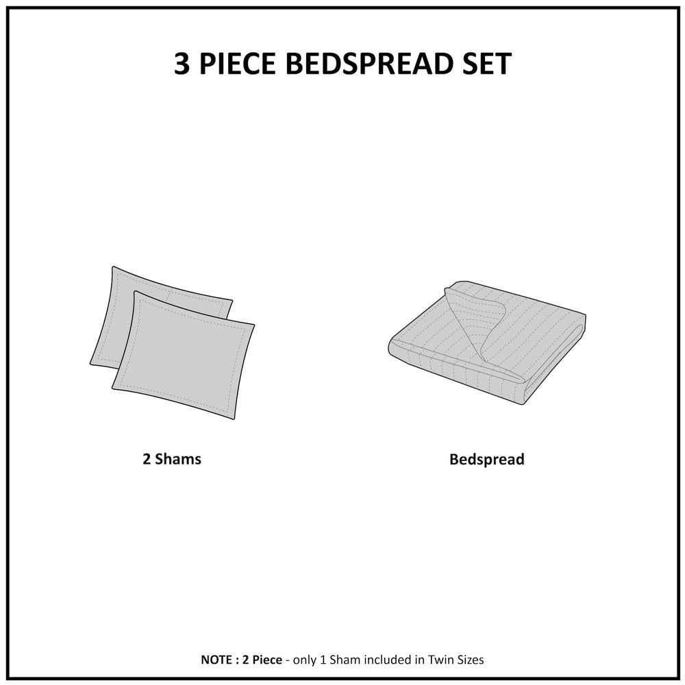 Quebec 3 Piece Reversible Bedspread Set, Navy color