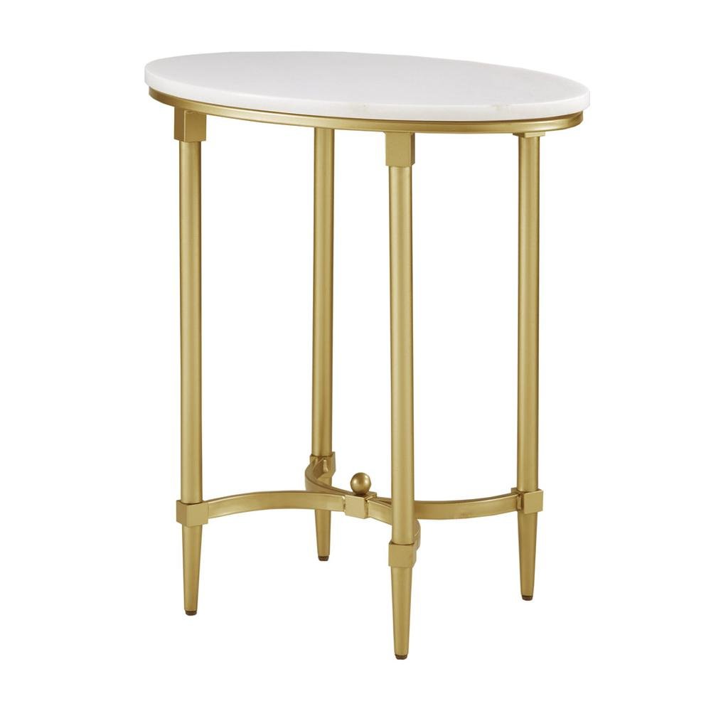 White Marble End Table with Metal Legs – Small Side Table for Living Room