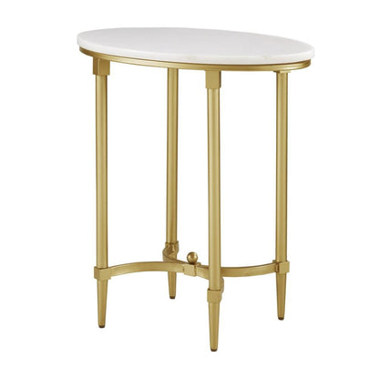 White Marble End Table with Metal Legs – Small Side Table for Living Room