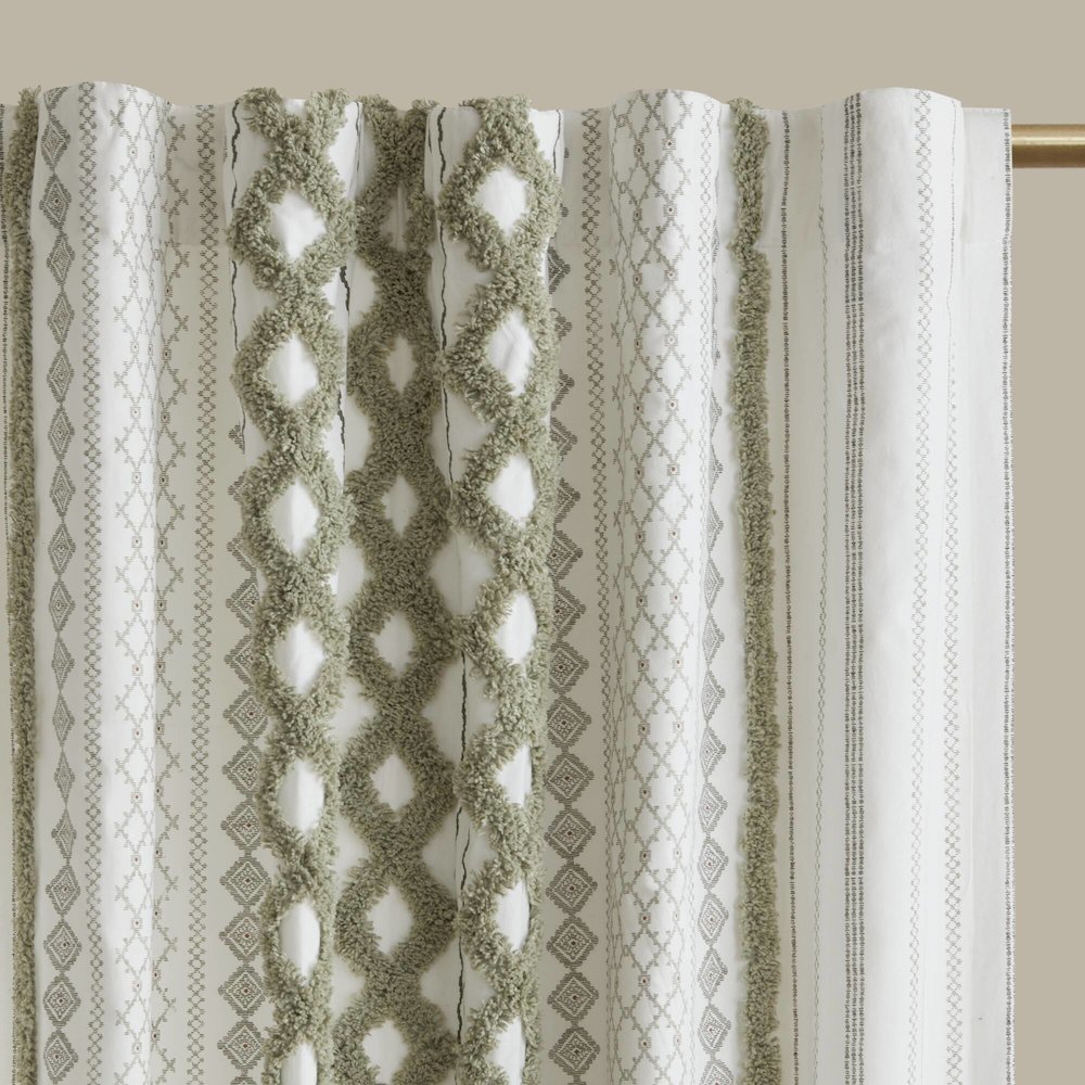 Cotton Printed Curtain Panel with Chenille Stripe and Lining